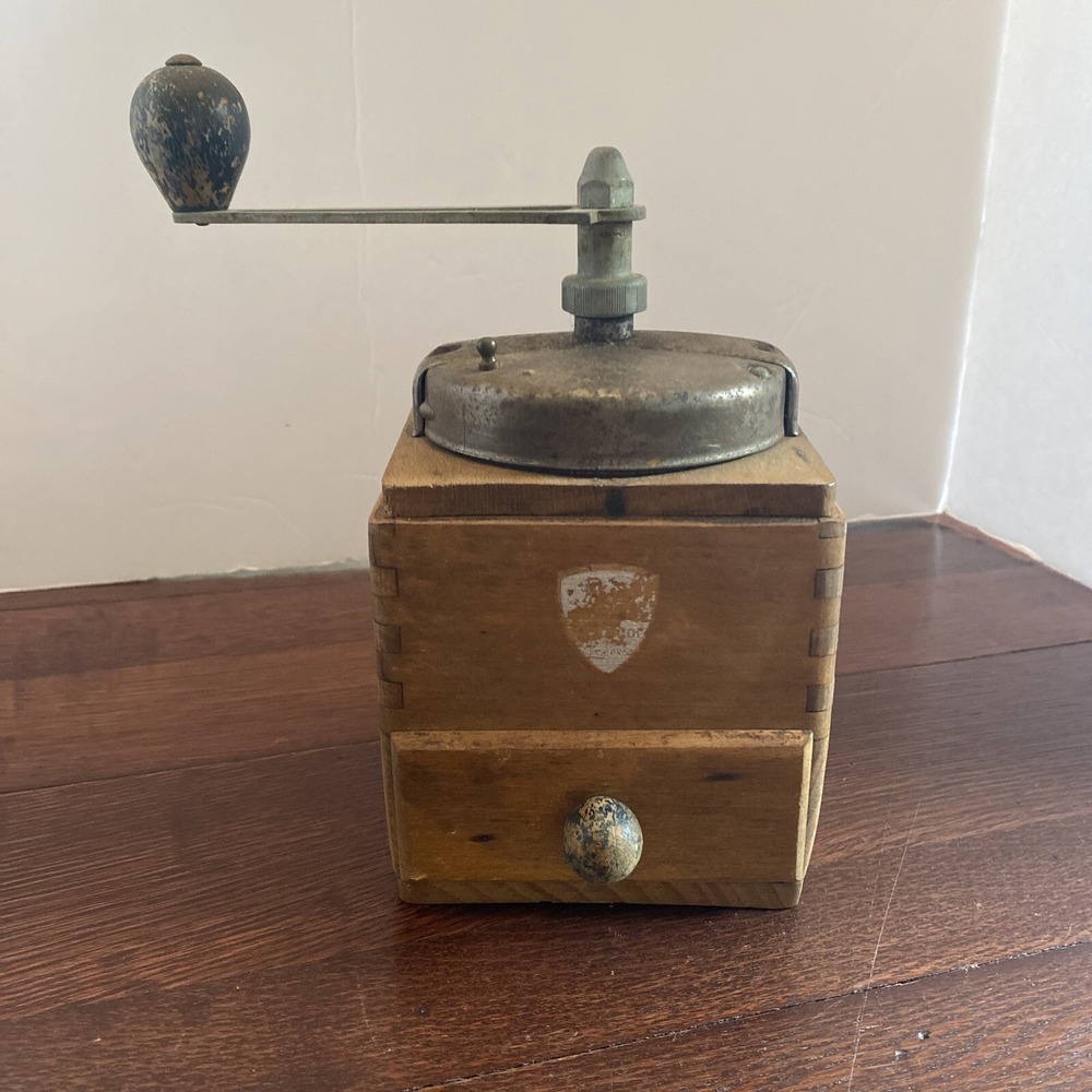 Vintage Made In France Fin-Gros Coffee Grinder Metal and Wood Mill